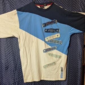 John Handsome Blue and White Jean Patches Shirt